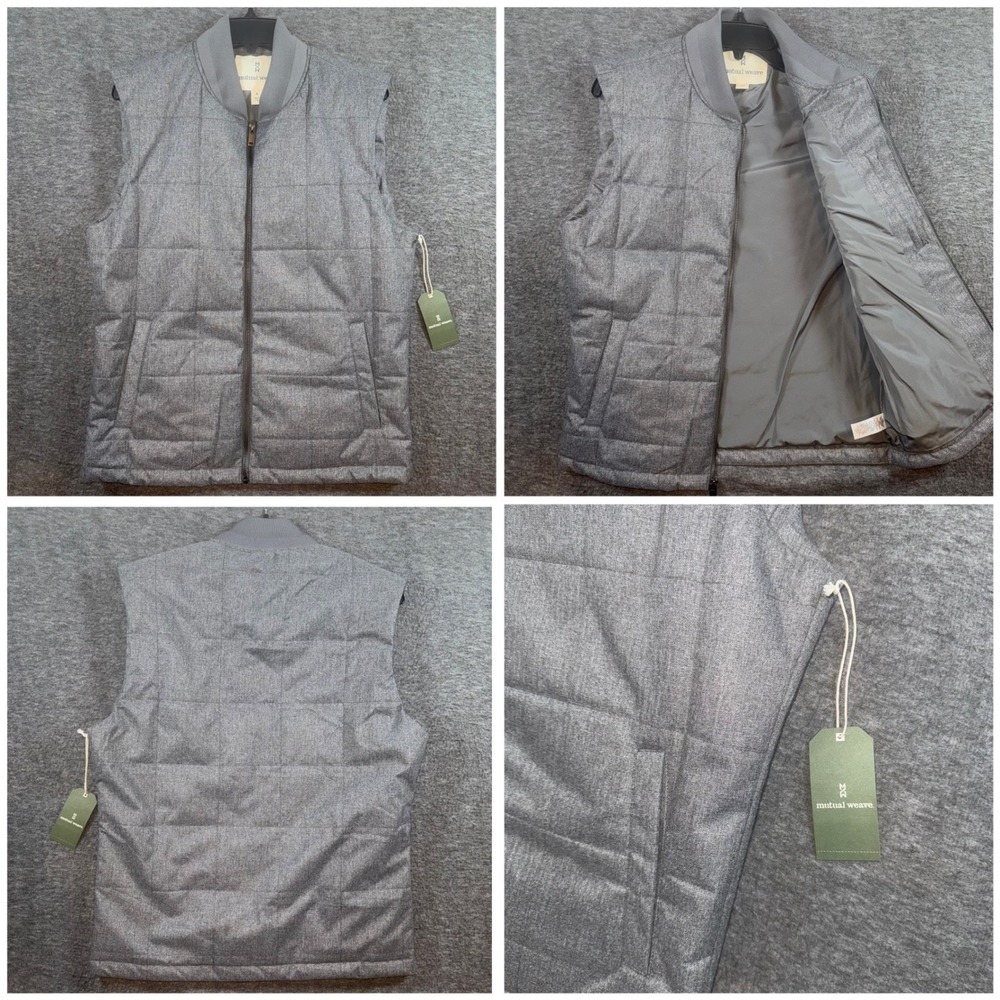 Mutual Weave Mens Quilted Puffer Vest Gray Heathered XL Full Zip Pockets NEW